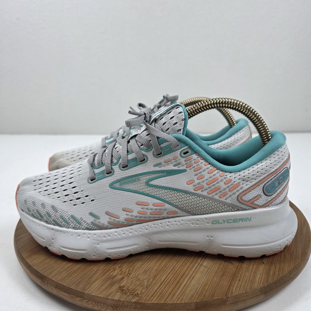 Brooks Glycerin 20 Shoes Womens Size 9.5 Gray Teal Running Cushioned 1203691B061